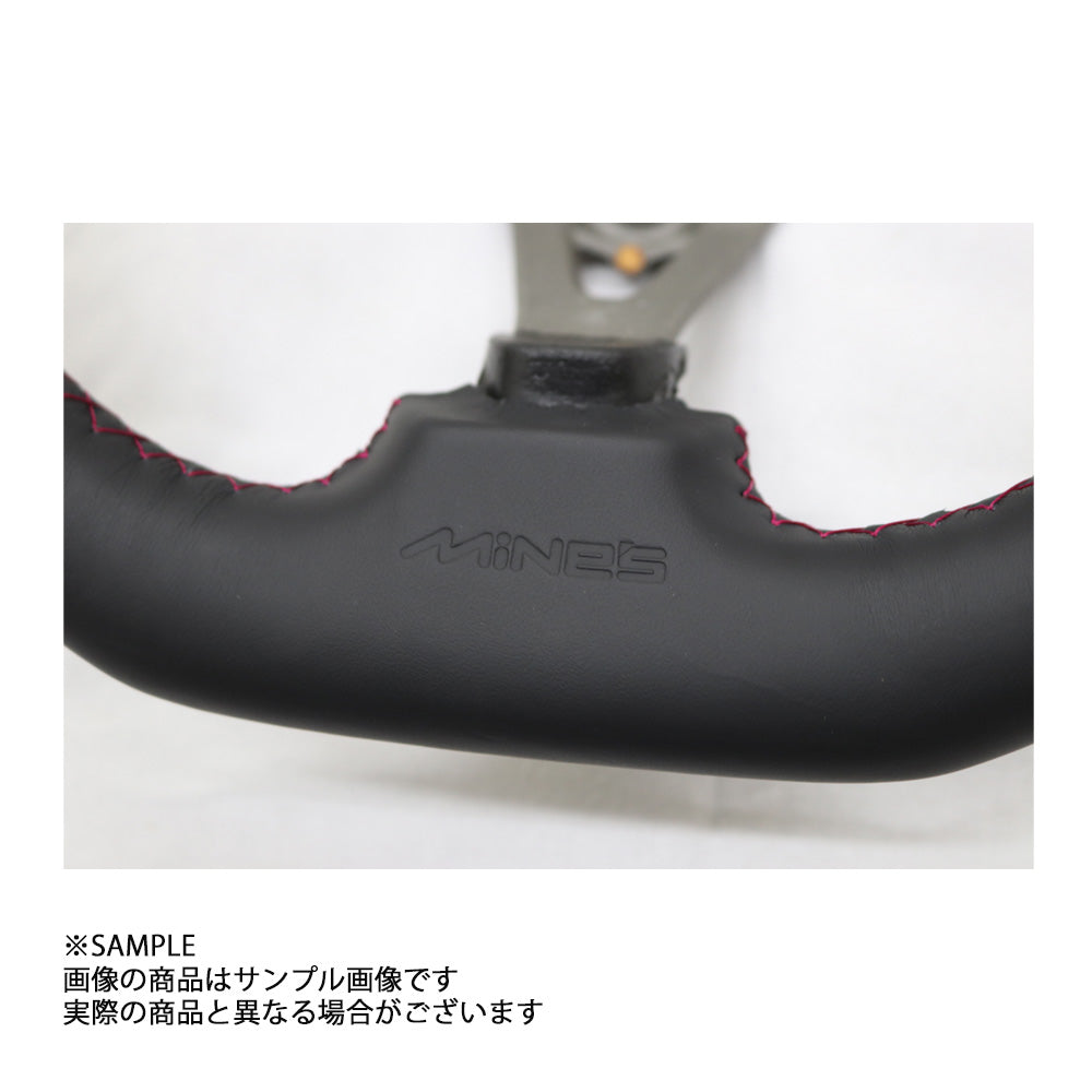 MINE'S レザー ステアリング 355mm D型 レッド ステッチ - BNR34 ##875111001