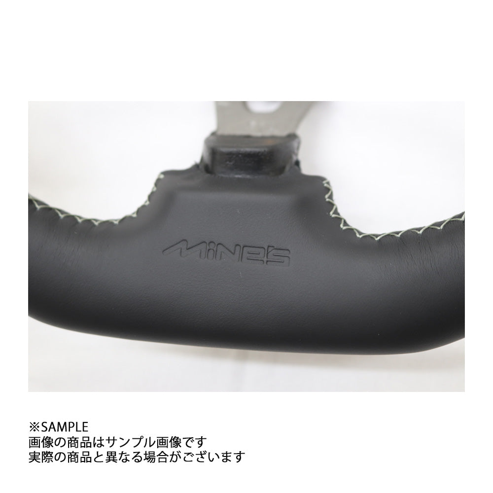 MINE'S レザー ステアリング 355mm D型 グレー ステッチ - BNR34 ##875111002