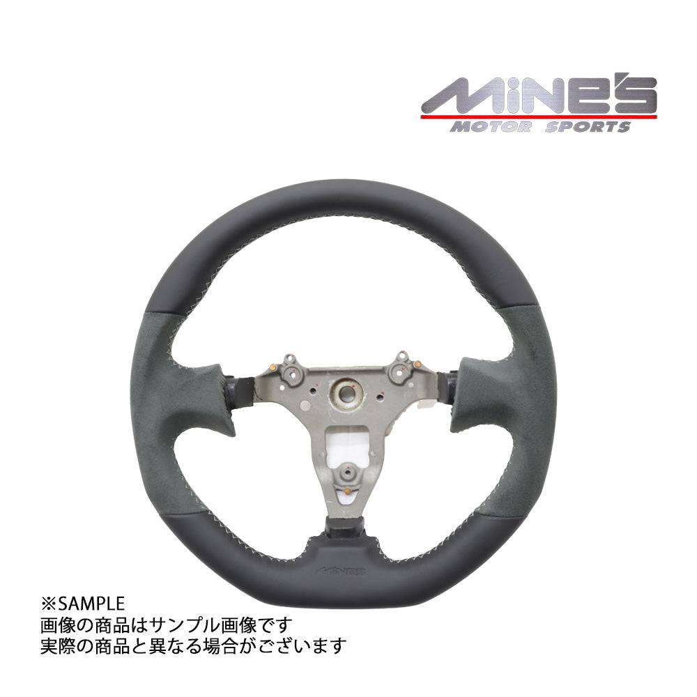 MINE'S レザー ステアリング 355mm D型 グレー ステッチ - BNR34 ##875111002